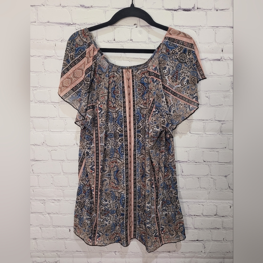 LAVISH Floral Print Flowy Short Sleeve Lined Top Size Large - Picture 7 of 7